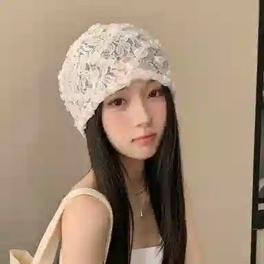 艾佳微 蕾丝立体花朵透气薄款镂空包头帽街头百搭小众套头帽 聚酯纤维 堆堆帽 男女同款情侣款