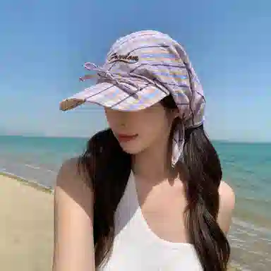 艾佳微 韩系个性复古格子头巾夏季遮阳街头拍照绑带三角巾潮  聚酯纤维 防晒帽 男女同款情侣款