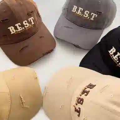 艾佳微 美式破洞刺绣做旧显脸小遮阳软顶嘻哈街头旅行户外 棉 鸭舌帽 男女同款情侣款