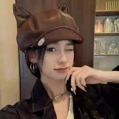 艾佳微 日系可爱猫耳朵甜美百搭 皮革 贝雷帽 男女同款情侣款
