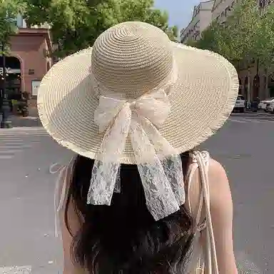 艾佳微 田园风蕾丝蝴蝶防晒度假沙滩#好运 聚酯纤维 渔夫帽 男女同款情侣款