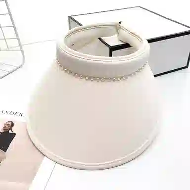 艾佳微 珍珠空顶帽子夏季日系甜美户外出游百搭显脸小发箍遮阳空顶帽 聚酯纤维 防晒帽 女款