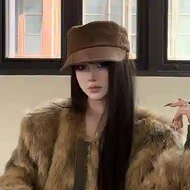 艾佳微 中古风美拉德平顶帽大头围时尚显白显脸小 涤纶 贝雷帽 男女同款情侣款