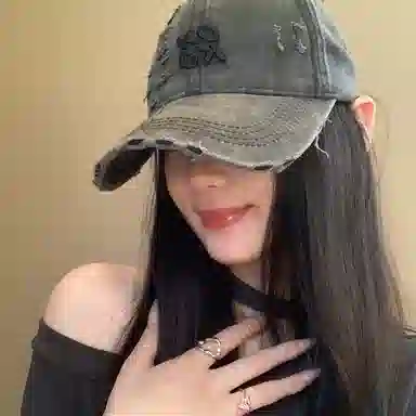 艾佳微 时尚通勤美式复古破洞水洗做旧百搭显脸小帽子潮 棉 鸭舌帽 男女同款情侣款