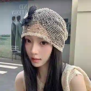 艾佳微 蕾丝镂空夏季百搭遮阳大头围显脸小透气优雅 聚酯纤维 包头帽 男女同款情侣款