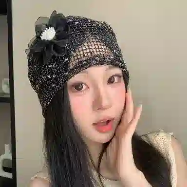 艾佳微 蕾丝镂空夏季百搭遮阳大头围显脸小透气优雅 聚酯纤维 包头帽 男女同款情侣款