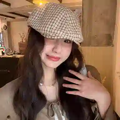 艾佳微 日系英伦风复古格纹显脸 棉 贝雷帽 男女同款情侣款