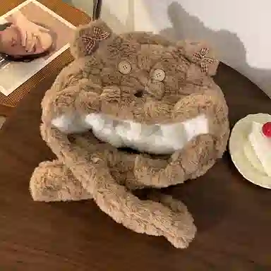 艾佳微 纽扣蝴蝶结暖暖小熊可爱保暖套头帽甜美百搭一体 腈纶 绒线帽 男女同款情侣款