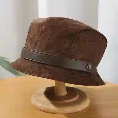 艾佳微 温暖气质素颜遮脸帽秋冬赫本风保暖盆帽潮水桶帽 灯芯绒 渔夫帽 男女同款情侣款