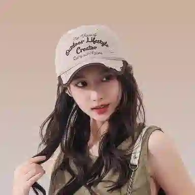 艾佳微 破洞软顶户外休闲遮阳韩版时尚字母刺绣 棉 鸭舌帽 男女同款情侣款