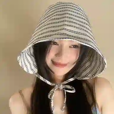 艾佳微 法式条纹户外出游防晒帽高级感大帽檐显脸小遮阳帽 聚酯纤维 渔夫帽 男女同款情侣款