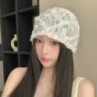 艾佳微 蕾丝立体花朵透气薄款镂空包头帽街头百搭小众套头帽 聚酯纤维 堆堆帽 男女同款情侣款