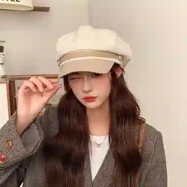 艾佳微 日系文艺复古时尚百搭秋冬季毛呢鸭舌八角帽显脸小文艺街头休闲画家帽 棉 贝雷帽 男女同款情侣款