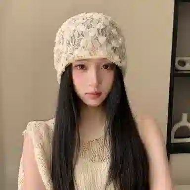 艾佳微 蕾丝立体花朵透气薄款镂空包头帽街头百搭小众套头帽 聚酯纤维 堆堆帽 男女同款情侣款