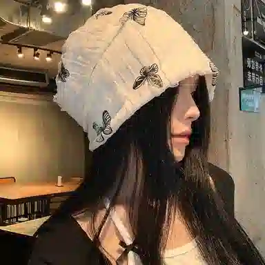 艾佳微 百搭休闲日系蝴蝶大头围氛围感韩版#好运 棉涤 帽子 男女同款情侣款