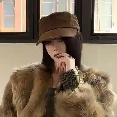 艾佳微 中古风美拉德平顶帽大头围时尚显白显脸小 涤纶 贝雷帽 男女同款情侣款