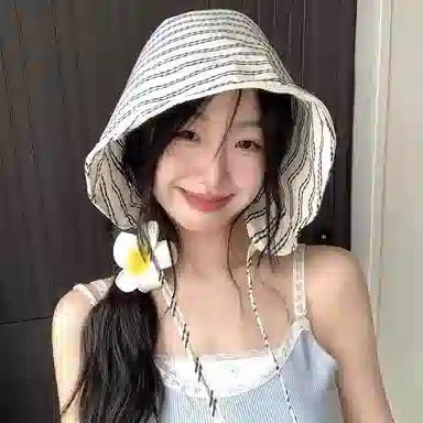 艾佳微 法式条纹户外出游防晒帽高级感大帽檐显脸小遮阳帽 聚酯纤维 渔夫帽 男女同款情侣款