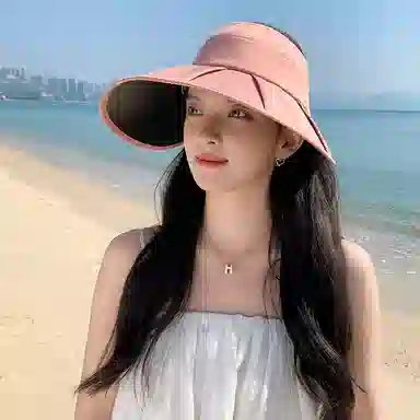 艾佳微 夏季时尚百褶大檐防紫外线遮阳可叠卷空顶半空顶 聚酯纤维 防晒帽 男女同款情侣款