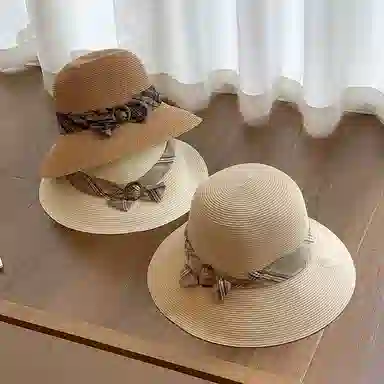 艾佳微 法式赫本风编织草帽优雅小香风高级感盆帽户外沙滩 草纸 渔夫帽 女款