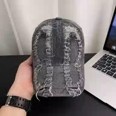 艾佳微 韩版破洞遮阳做旧牛仔休闲百搭显脸小宽檐 棉 鸭舌帽 男女同款情侣款