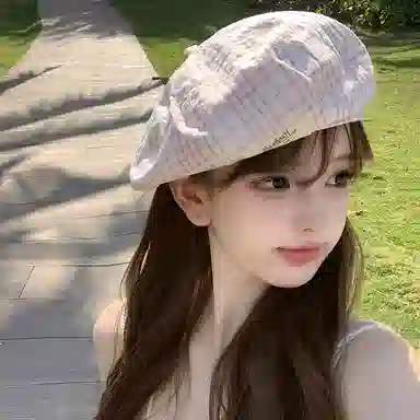 艾佳微 日系小清新格子奶呼呼萌萌哒 显脸小画家大头围 棉 贝雷帽 男女同款情侣款