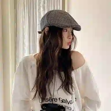 艾佳微 日系英伦风复古格纹显脸 棉 贝雷帽 男女同款情侣款