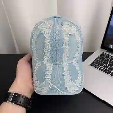 艾佳微 韩版破洞遮阳做旧牛仔休闲百搭显脸小宽檐 棉 鸭舌帽 男女同款情侣款