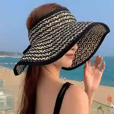 艾佳微 户外海边游玩日常通勤大檐可折叠防晒空顶帽子夏季遮阳帽防紫外线草帽 聚酯纤维 渔夫帽 男女同款情侣款