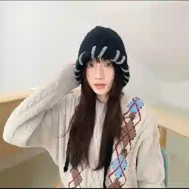 艾佳微 锁边拼色冷帽可爱针织护耳防风保暖慵懒风 腈纶 绒线帽 男女同款情侣款