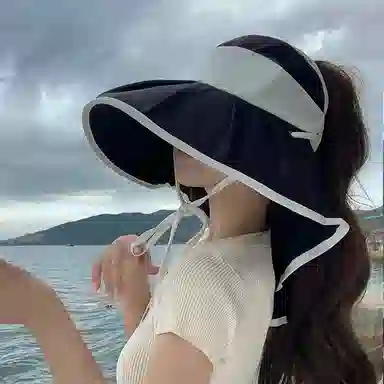 艾佳微 夏季遮阳时尚优雅拼色户外骑车披肩空顶太阳 聚酯纤维 渔夫帽 男女同款情侣款