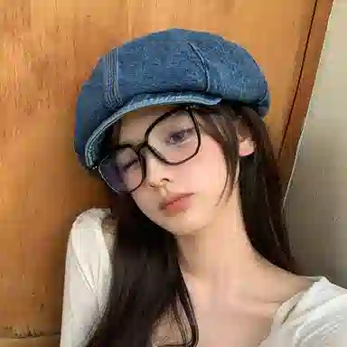 艾佳微 八角帽复古文艺画家帽夏季报童帽百搭帽子 牛仔布 贝雷帽 男女同款情侣款