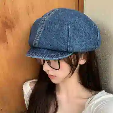艾佳微 八角帽复古文艺画家帽夏季报童帽百搭帽子 牛仔布 贝雷帽 男女同款情侣款