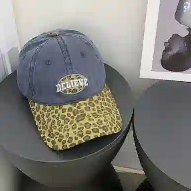 艾佳微 复古辣妹豹纹拼接棒球帽韩版潮牌字母刺绣显脸小 棉 鸭舌帽 男女同款情侣款