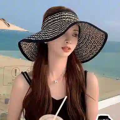 艾佳微 户外海边游玩日常通勤大檐可折叠防晒空顶帽子夏季遮阳帽防紫外线草帽 聚酯纤维 渔夫帽 男女同款情侣款