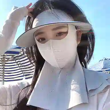 艾佳微 户外运动登山透气舒适口罩夏遮阳帽子一体护颈脸可拆骑行全脸防紫外线面罩 锦纶 防晒帽 男女同款情侣款