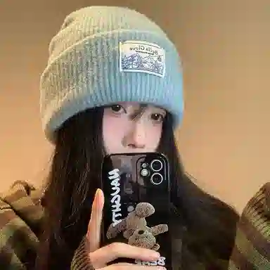 艾佳微 户外日常通勤韩系贴布毛线针织帽保暖护耳防寒套头冷帽小众 腈纶 绒线帽 男女同款情侣款