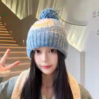 艾佳微 可爱钩花搞怪有趣保暖百搭加厚显白套头针织帽 腈纶 绒线帽 男女同款情侣款