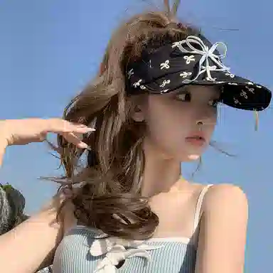 艾佳微 小清新蝴蝶结空顶帽夏季防紫外线遮阳帽显脸小简洁方便 棉 防晒帽 男女同款情侣款