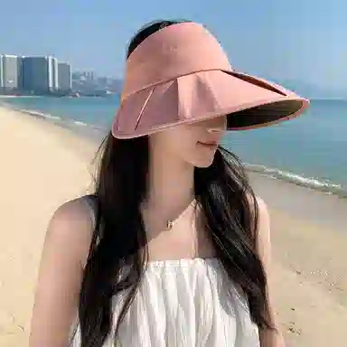 艾佳微 夏季时尚百褶大檐防紫外线遮阳可叠卷空顶半空顶 聚酯纤维 防晒帽 男女同款情侣款