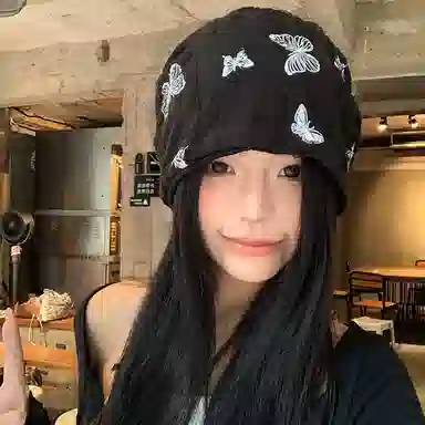 艾佳微 百搭休闲日系蝴蝶大头围氛围感韩版#好运 棉涤 帽子 男女同款情侣款