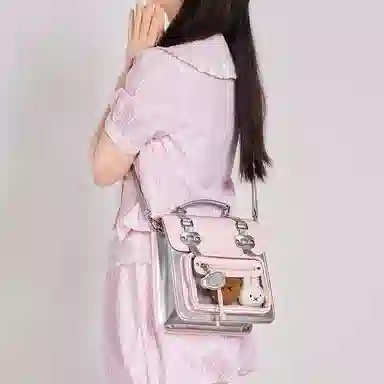 米菲清新学院风英伦剑桥多巴胺撞色少女透明展示层痛包手提单肩斜挎双肩包一包多背