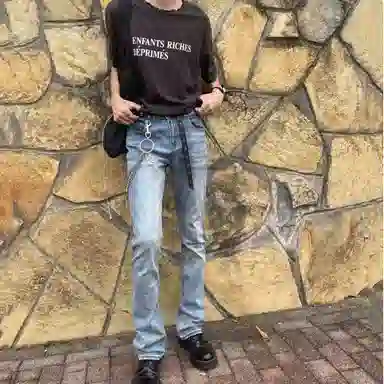 悍戈 美式复古高街水洗做旧微喇修身百搭有垂感 质感不撞衫牛仔裤 男女同款