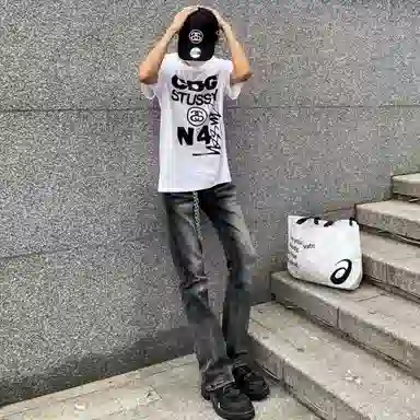 悍戈 美式复古高街水洗做旧微喇修身百搭有垂感 质感不撞衫牛仔裤 男女同款
