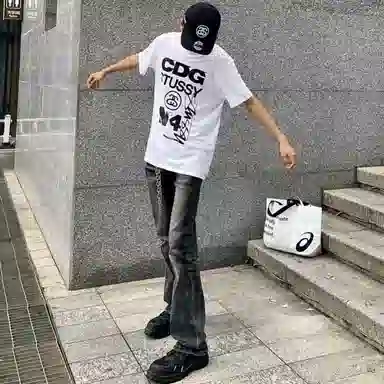 悍戈 美式复古高街水洗做旧微喇修身百搭有垂感 质感不撞衫牛仔裤 男女同款