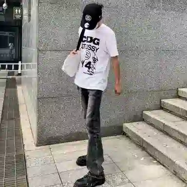 悍戈 美式复古高街水洗做旧微喇修身百搭有垂感 质感不撞衫牛仔裤 男女同款