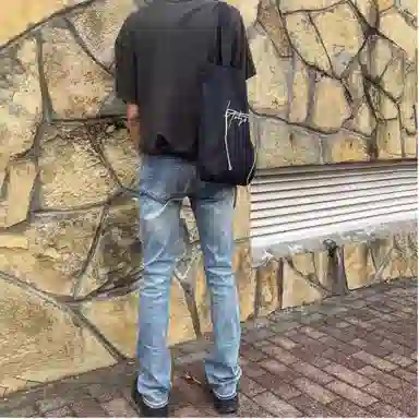 悍戈 美式复古高街水洗做旧微喇修身百搭有垂感 质感不撞衫牛仔裤 男女同款