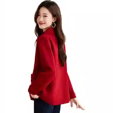 红蜻蜓 气质百搭翻领纯色开衫休闲百搭舒适外套针织衫 女款