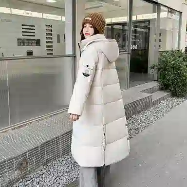 红蜻蜓 长款连帽立领防风保暖棉服 女款
