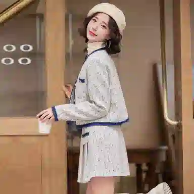红蜻蜓 小香风圆领短款外套短裙两件套气质裙装套装 女款