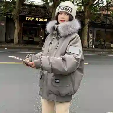 红蜻蜓 冬季工装棉袄大毛领防风保暖棉衣美式复古派克服外套休闲时尚棉服 男女同款